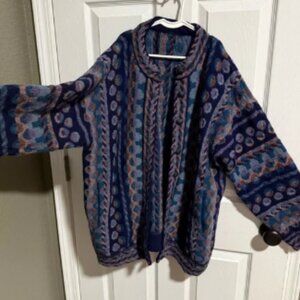 Beautiful Patterned Blue and Purple Women's wool Sweater sz xl